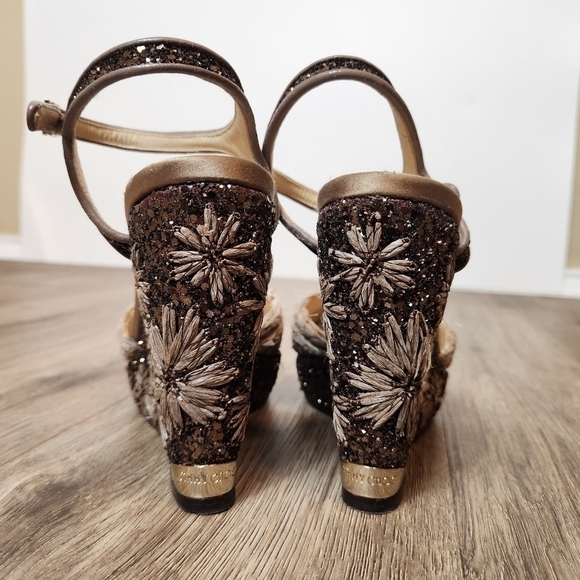Jimmy Choo Perla Jute Glitter Wedge Sandal Light Mocha in Size 37(US 7) - Picture 7 of 16